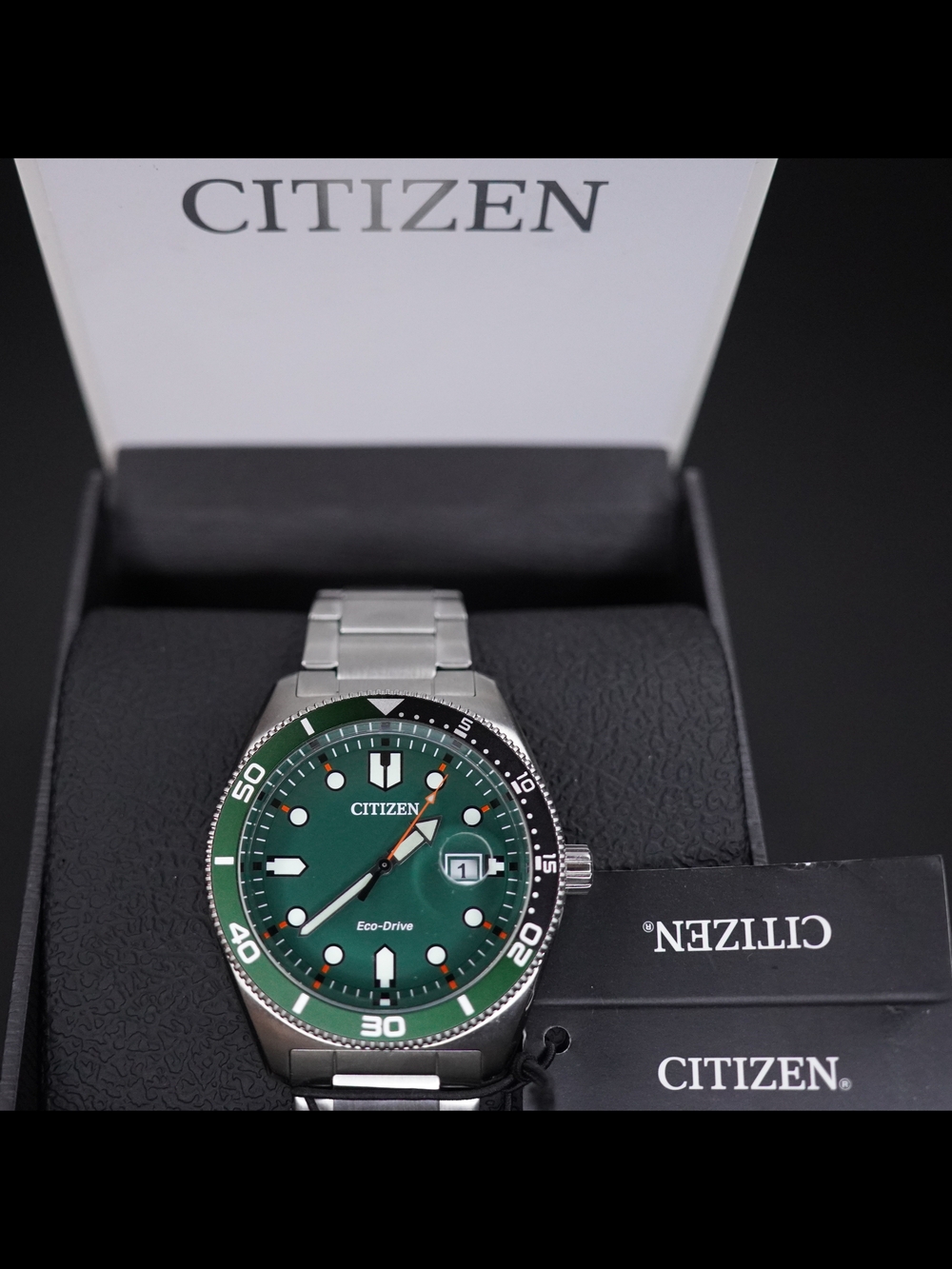 Citizen Men's Eco-Drive Green Marine Stainless Steel Bracelet Watch AW1768-80X